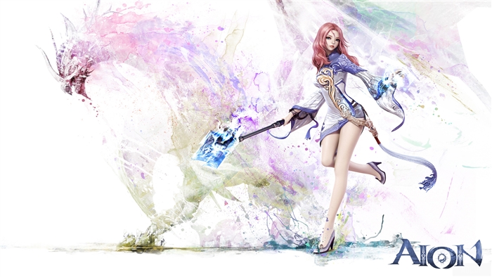 Aion Game Girl with Dragon Art 4K