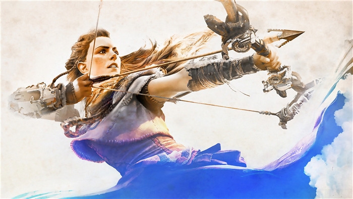 Aloy from Horizon Zero Dawn aiming a bow