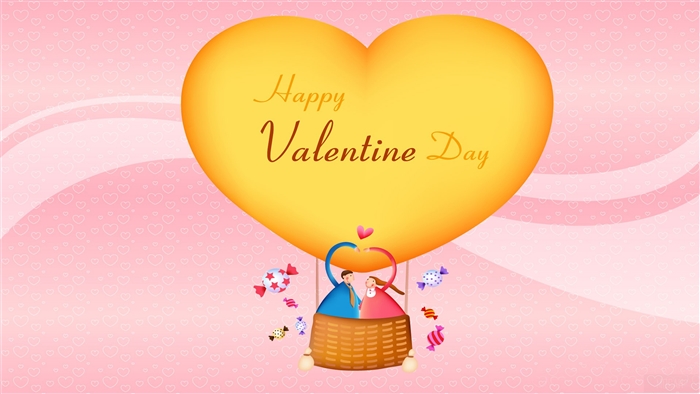Happy Valentine Day hot air balloon with couple