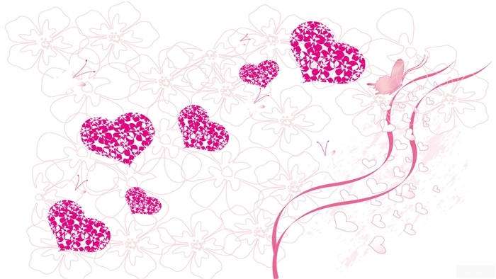 Pink Hearts and Flowers Design 4K