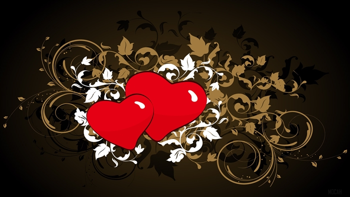 Two red hearts with floral design 4K