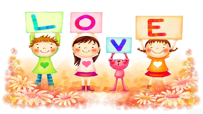Children holding letters spelling LOVE 4K