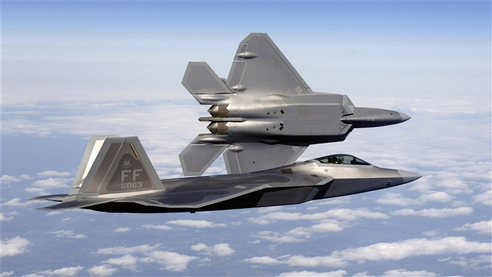 Two FA-22A Raptor fighters in flight