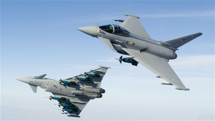 RAF No 11 Squadron Typhoons in flight