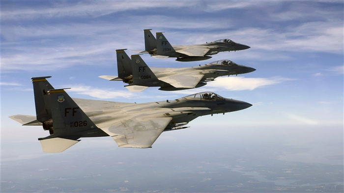 F-15 Eagles flying over the Atlantic Ocean
