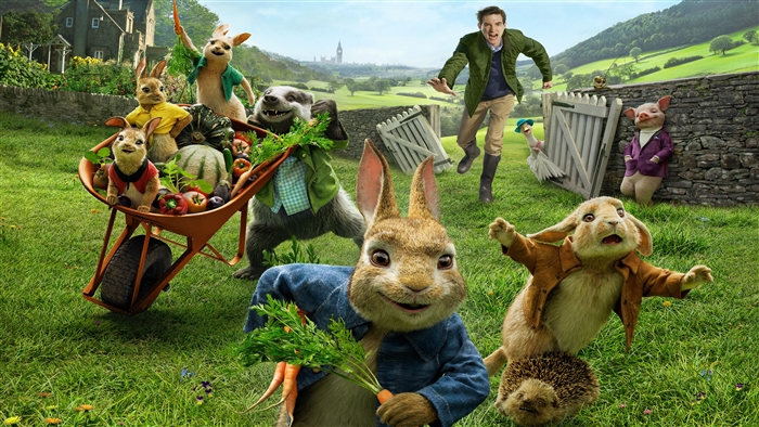 Peter Rabbit and friends in a garden