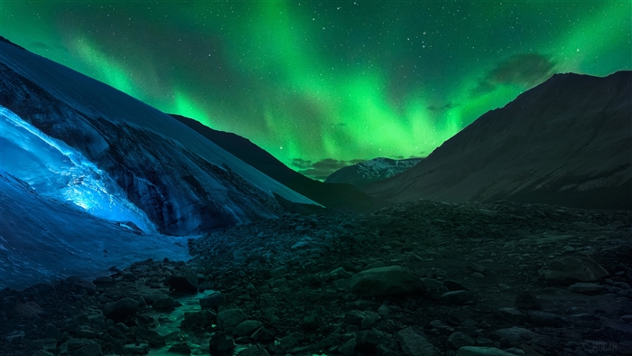 Aurora Borealis over a glacial valley