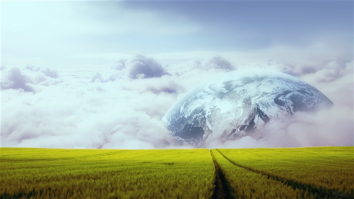 Planet Earth above a farm field