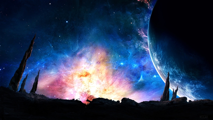 Galaxy Power Burst with Planet and Cosmic Landscape 4K