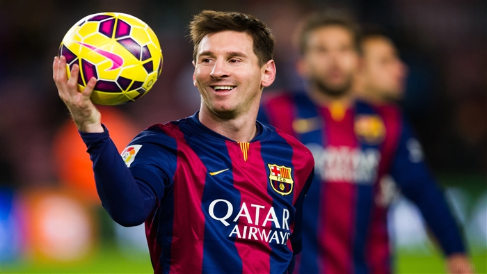 Lionel Messi Smiling Holding Soccer Ball 4k