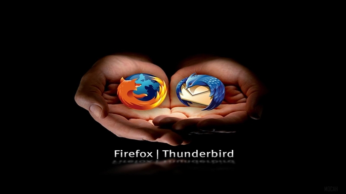Firefox and Thunderbird logos in cupped hands