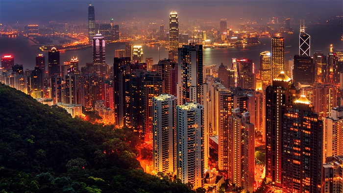 Hong Kong skyline at night with Victoria Peak