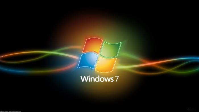 Windows 7 logo with colorful light streaks