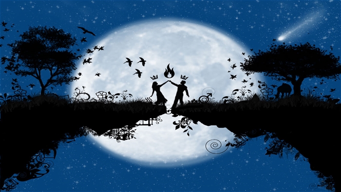Couple with crowns under the moon