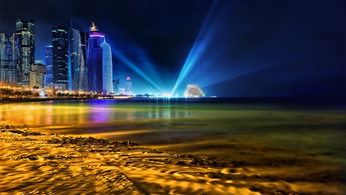 Doha Qatar Skyline at Night 4K
