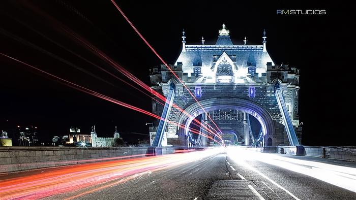 London Tower Bridge at Night with Light Trails 4K