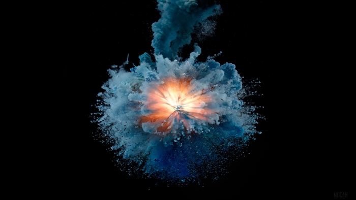 Explosion of blue and orange powder in 4K