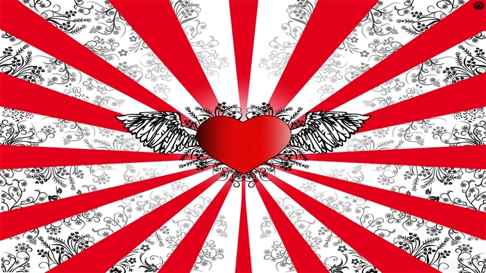 Red Heart with Wings and Floral Pattern 4K