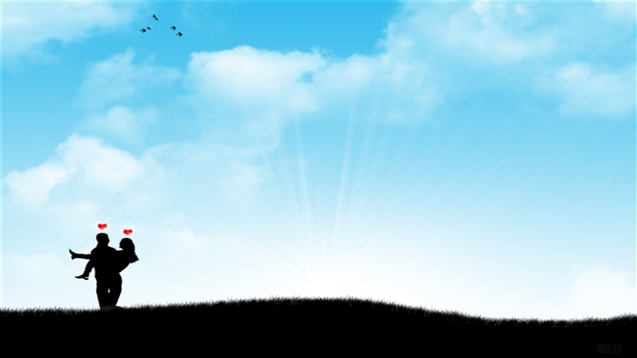 Couple in Love Silhouette with Hearts and Birds