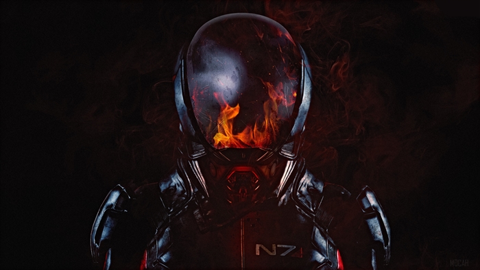 Mass Effect Andromeda N7 armor with fire 4K