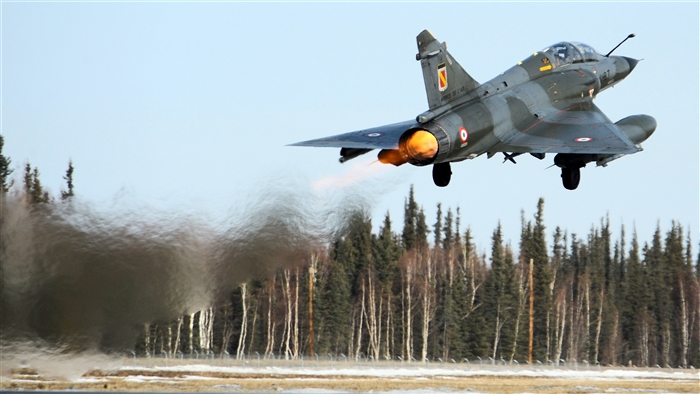 French Dassault Mirage 2000 fighter jet taking off
