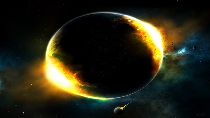 Planet with Ring and Asteroids in Space 4K