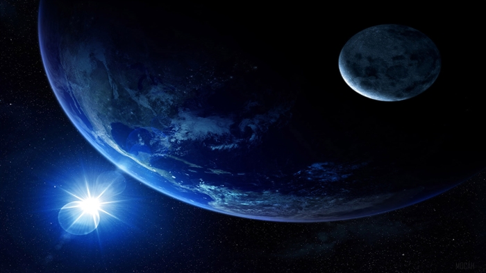 Earth and Moon with Sun Flare 4K