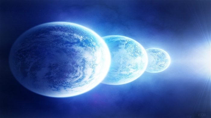 Three blue planets in a row 4K