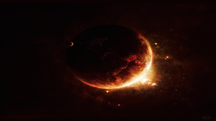 Fiery Planet with Moon in Space 4K