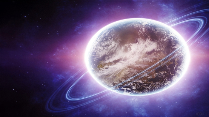 Planet with Rings in Nebula 4K