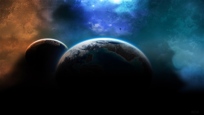 Two planets in a colorful nebula 4K