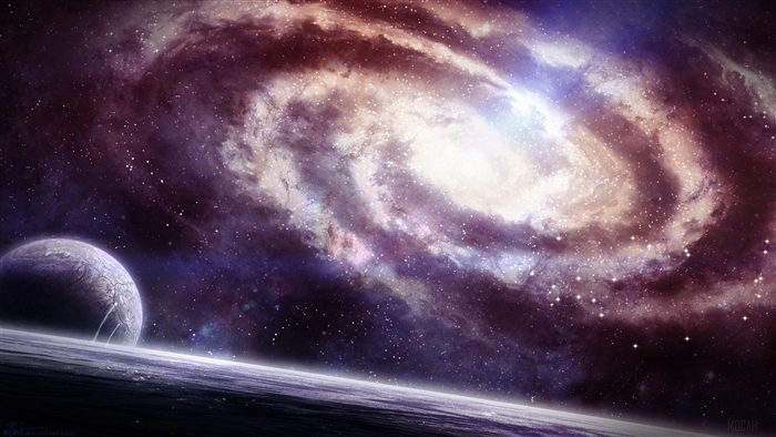 Spiral Galaxy and Planet in Space 4K