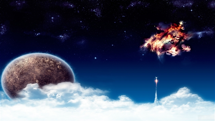 Space Scene with Planet, Nebula, and Rocket Launch 4K