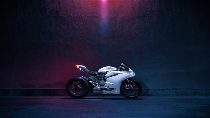 White Ducati 1199 Panigale S motorcycle 4K