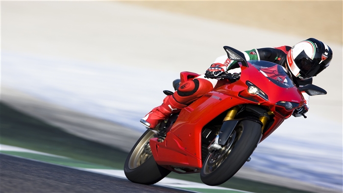 Red Ducati 1198 Motorcycle on Race Track 4K