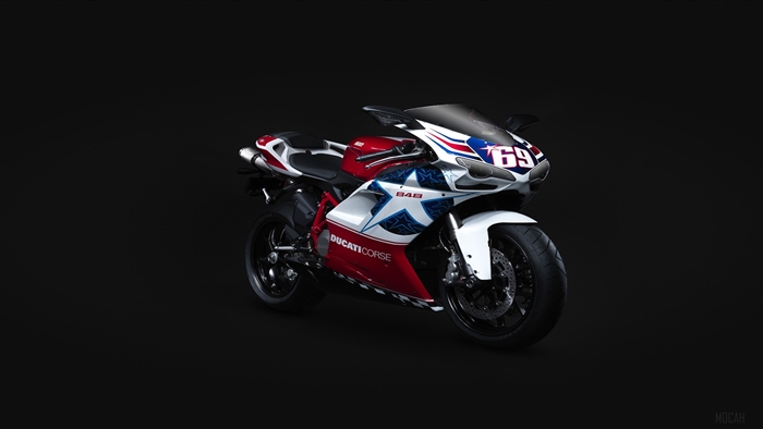 Ducati 848 Corse motorcycle with stars and number 69