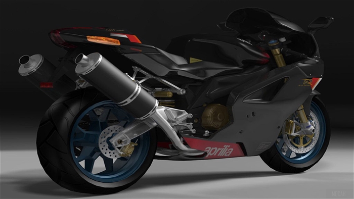 Aprilia motorcycle with dual exhaust pipes