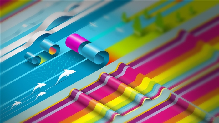 Colorful Paper Rolls with Dolphins and Stripes 4K