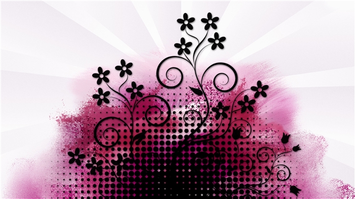 Floral Design with Pink and Black Halftone Pattern 4K