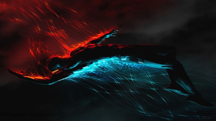Abstract Man with Red and Blue Energy 4K