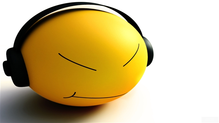 Yellow smiley face listening to music with headphones 4K