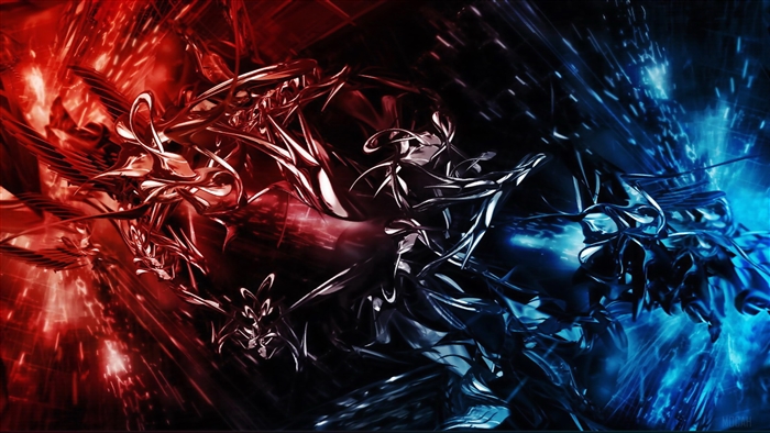 Abstract Red and Blue Metallic Forms 4K
