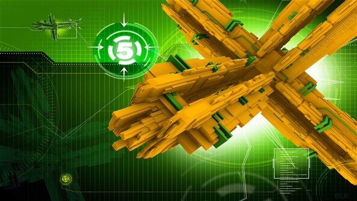 Abstract yellow and green structure with HUD elements