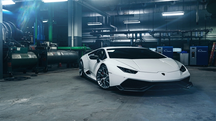 White Lamborghini Huracan in a garage