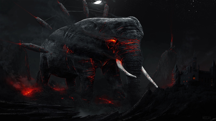 Monstrous Elephant with Lava and Spikes 4K