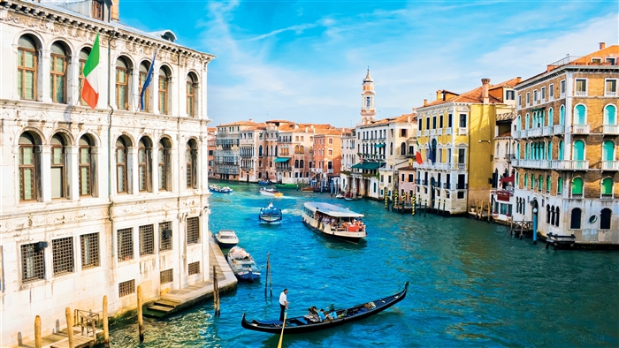 Venice, Italy Canal with Gondola and Buildings 4K