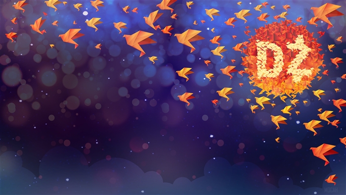 Origami Birds Forming "D2" Logo