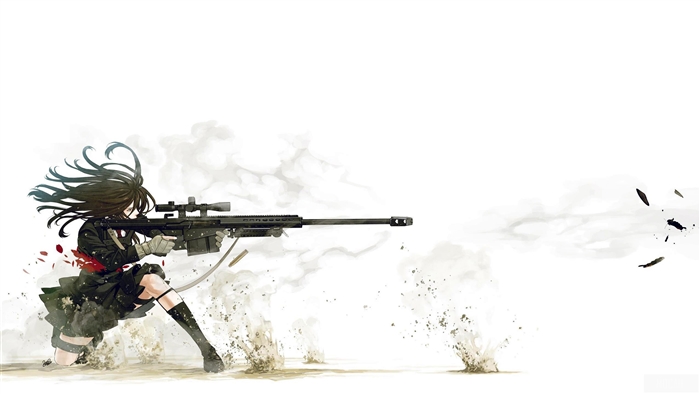 Anime girl with sniper rifle firing