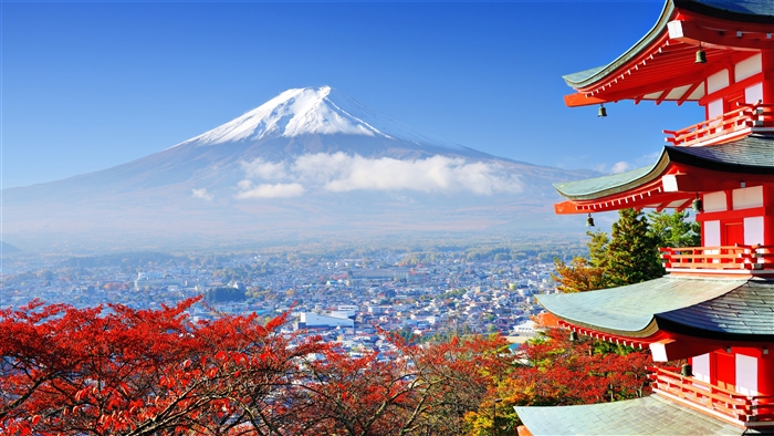 Mount Fuji and Pagoda in Japan 4K