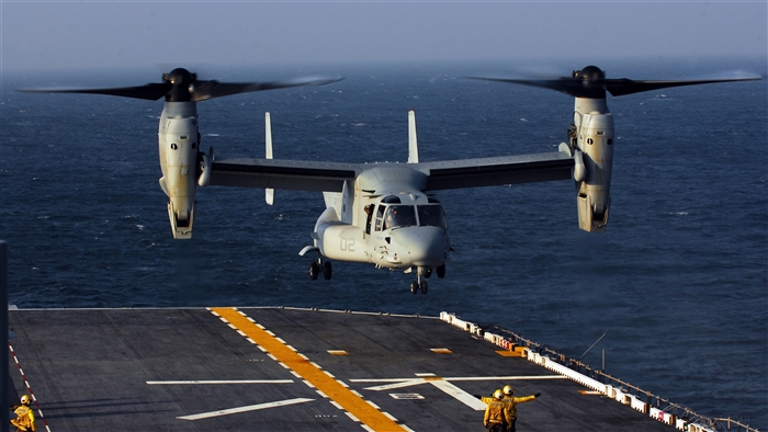 Bell Boeing V-22 Osprey landing on aircraft carrier